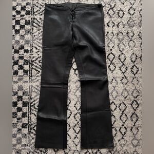 Black Lace-Up Leather Pants